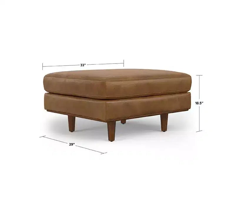 Brixley - Table ottomane de style Mid-Century Modern de 33 pouces de large en cuir véritable