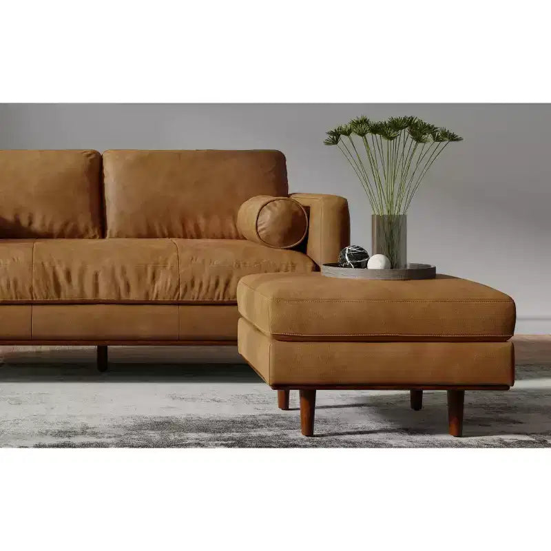 Brixley - Table ottomane de style Mid-Century Modern de 33 pouces de large en cuir véritable