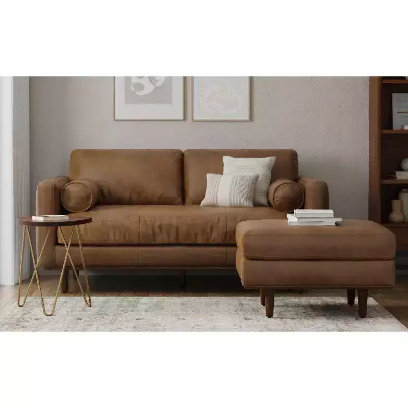 Brixley - Table ottomane de style Mid-Century Modern de 33 pouces de large en cuir véritable