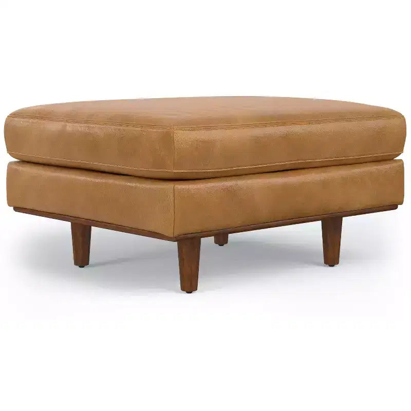 Brixley - Table ottomane de style Mid-Century Modern de 33 pouces de large en cuir véritable