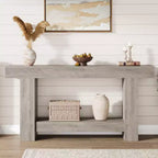 Console de ferme de 63 pouces, table d'entrée à 2 niveaux avec base en forme de H, table d'entrée étroite, longue table de canapé, table d'appoint de couloir pour salon