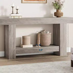 Console de ferme de 63 pouces, table d'entrée à 2 niveaux avec base en forme de H, table d'entrée étroite, longue table de canapé, table d'appoint de couloir pour salon
