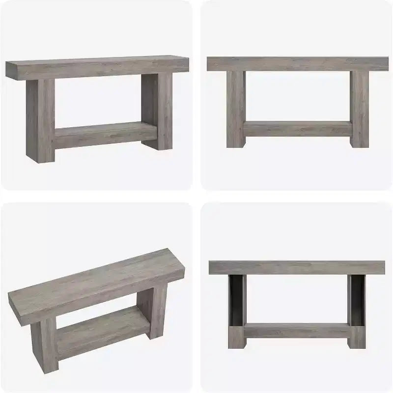 Console de ferme de 63 pouces, table d'entrée à 2 niveaux avec base en forme de H, table d'entrée étroite, longue table de canapé, table d'appoint de couloir pour salon