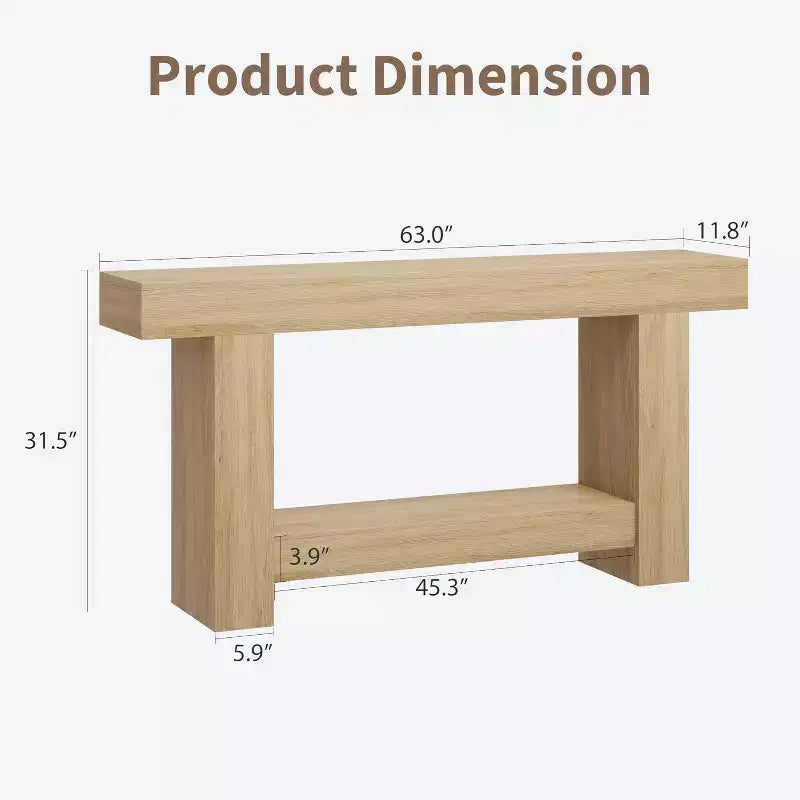 Console de ferme de 63 pouces, table d'entrée à 2 niveaux avec base en forme de H, table d'entrée étroite, longue table de canapé, table d'appoint de couloir pour salon