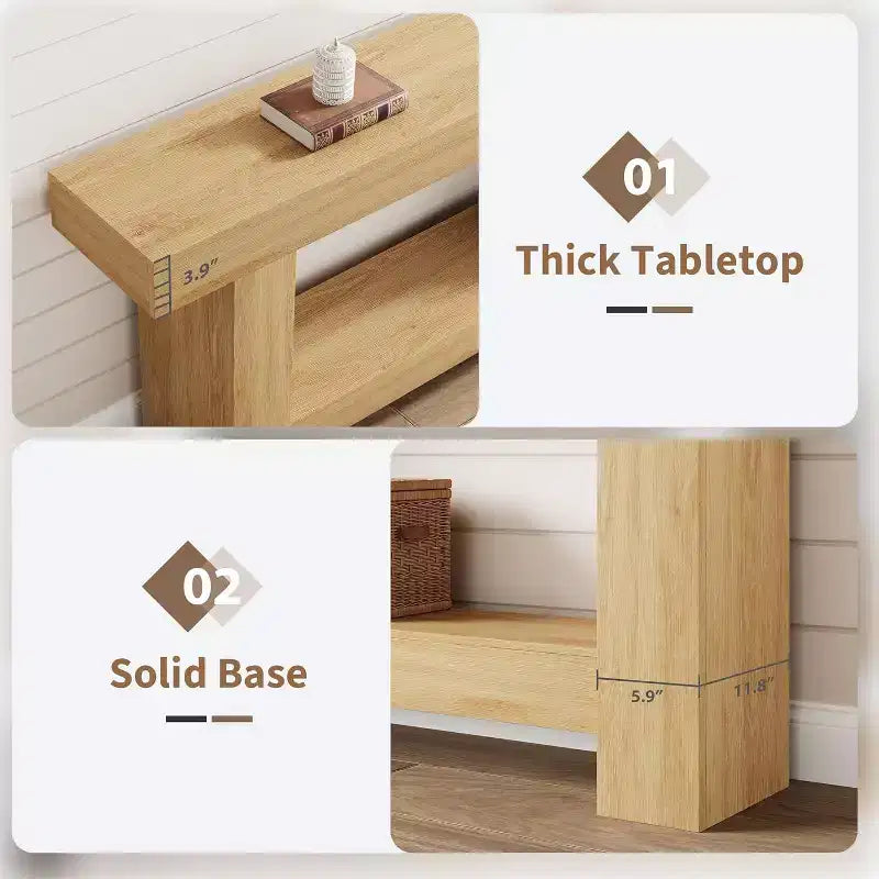 Console de ferme de 63 pouces, table d'entrée à 2 niveaux avec base en forme de H, table d'entrée étroite, longue table de canapé, table d'appoint de couloir pour salon