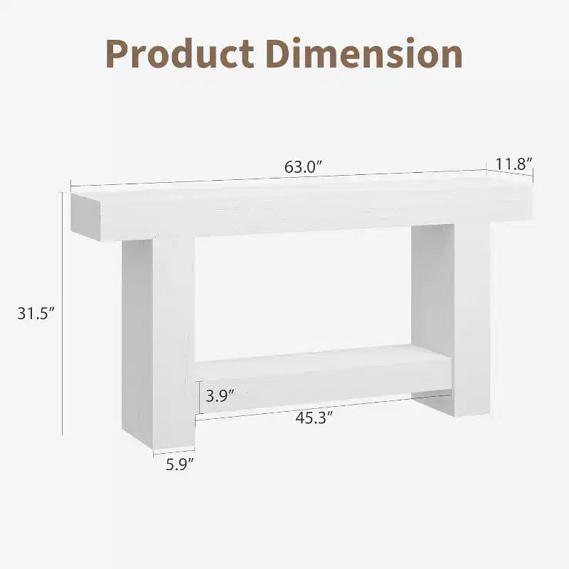 Console de ferme de 63 pouces, table d'entrée à 2 niveaux avec base en forme de H, table d'entrée étroite, longue table de canapé, table d'appoint de couloir pour salon