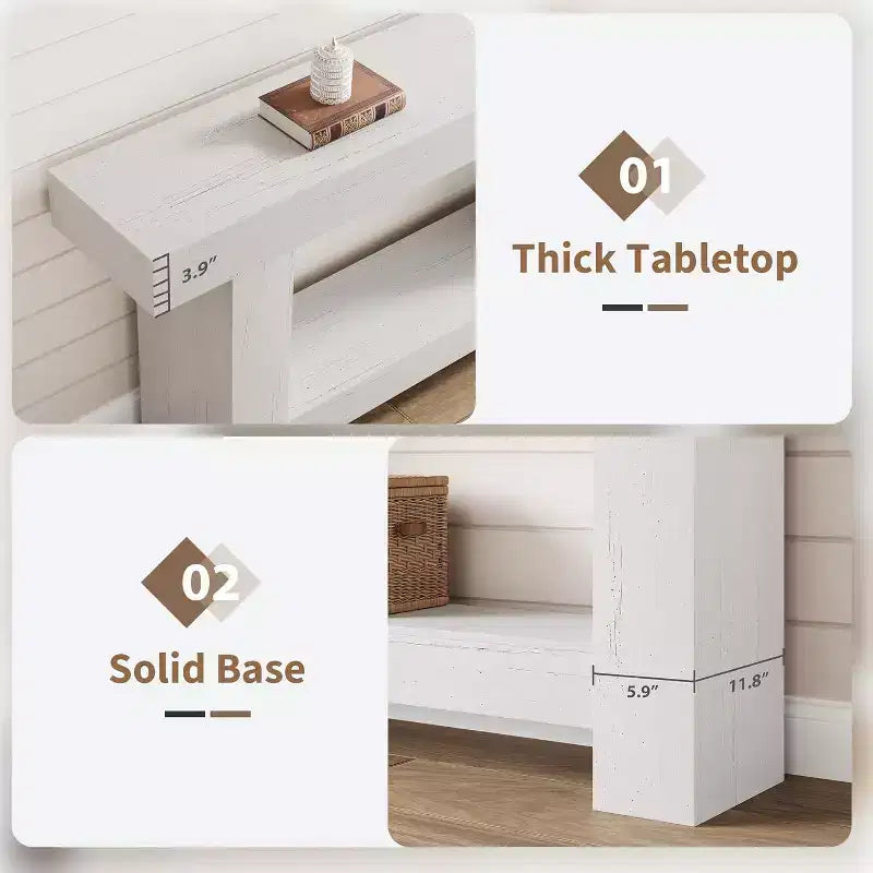 Console de ferme de 63 pouces, table d'entrée à 2 niveaux avec base en forme de H, table d'entrée étroite, longue table de canapé, table d'appoint de couloir pour salon