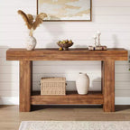 Console de ferme de 63 pouces, table d'entrée à 2 niveaux avec base en forme de H, table d'entrée étroite, longue table de canapé, table d'appoint de couloir pour salon