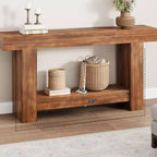 Console de ferme de 63 pouces, table d'entrée à 2 niveaux avec base en forme de H, table d'entrée étroite, longue table de canapé, table d'appoint de couloir pour salon