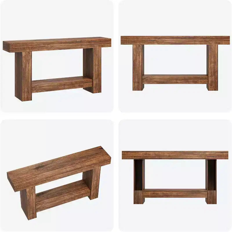 Console de ferme de 63 pouces, table d'entrée à 2 niveaux avec base en forme de H, table d'entrée étroite, longue table de canapé, table d'appoint de couloir pour salon