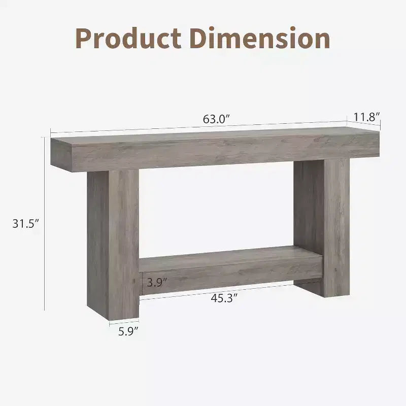 Console de ferme de 63 pouces, table d'entrée à 2 niveaux avec base en forme de H, table d'entrée étroite, longue table de canapé, table d'appoint de couloir pour salon