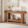 63 Inches Farmhouse Console Table, 2-Tier Entryway Table with h-Shaped Base, Narrow Entry Table Long Sofa Table Hallway Accent Table for Living Room
