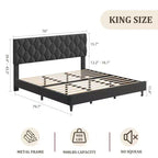 Cadre de lit rose King size avec tête de lit capitonnée, cadre de lit plateforme robuste avec lattes en bois solides, pas besoin de sommier tapissier/silencieux/montage facile