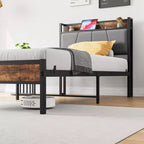Cadre de lit double MAYEERTY avec tête de lit de rangement et station de recharge, pas besoin de sommier tapissier pour chambre à coucher