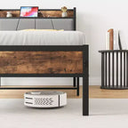 Cadre de lit double MAYEERTY avec tête de lit de rangement et station de recharge, pas besoin de sommier tapissier pour chambre à coucher