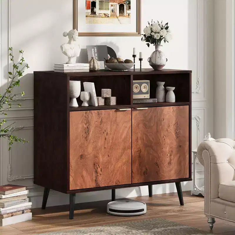Meuble de rangement pour cuisine avec portes de grange, buffet rustique en bois de 80 cm avec compartiments ouverts pour entrée, salon