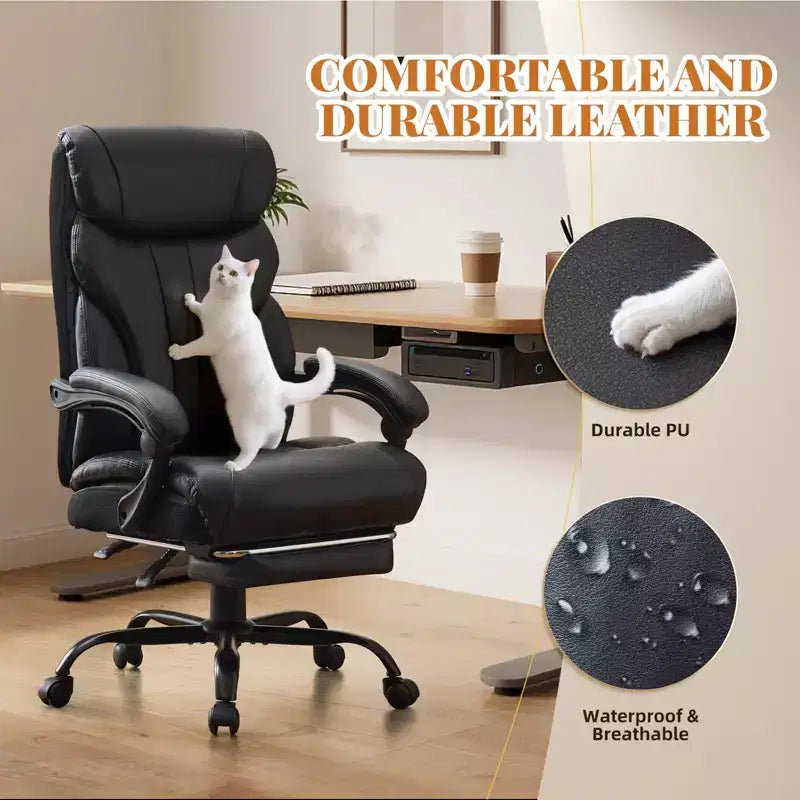 Chaise de bureau COZONY grande taille, capacité 225 kg, accoudoirs réglables et inclinaison, chaise d'ordinateur de direction ergonomique