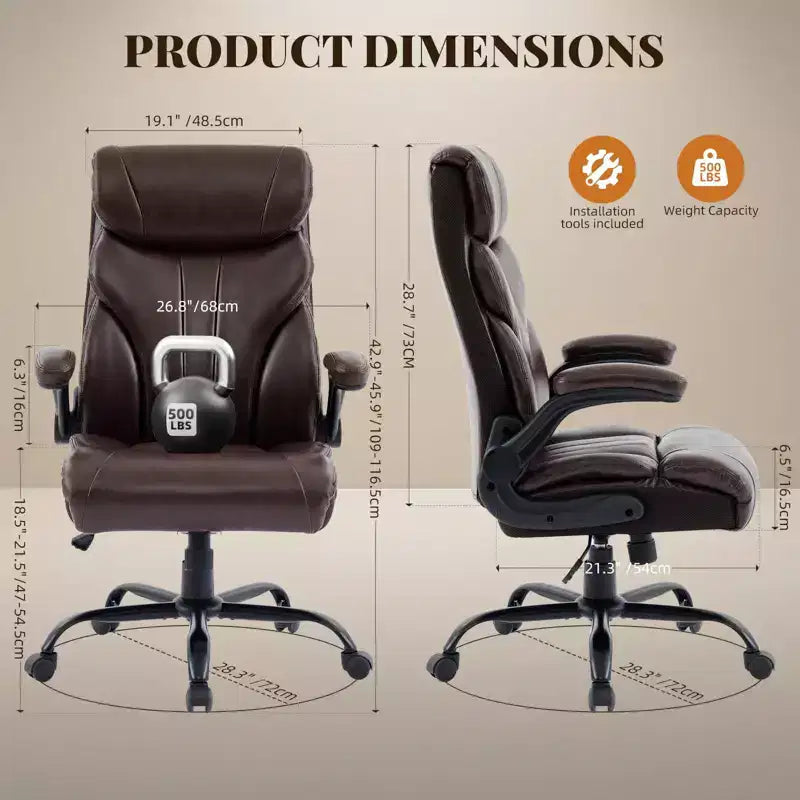 Chaise de bureau COZONY grande taille, capacité 225 kg, accoudoirs réglables et inclinaison, chaise d'ordinateur de direction ergonomique