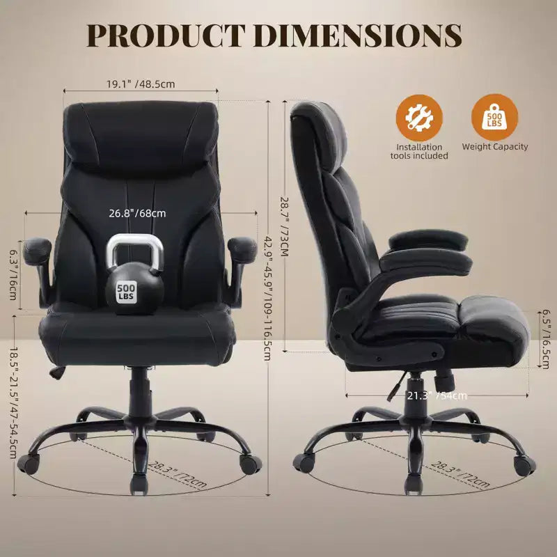 Chaise de bureau COZONY grande taille, capacité 225 kg, accoudoirs réglables et inclinaison, chaise d'ordinateur de direction ergonomique