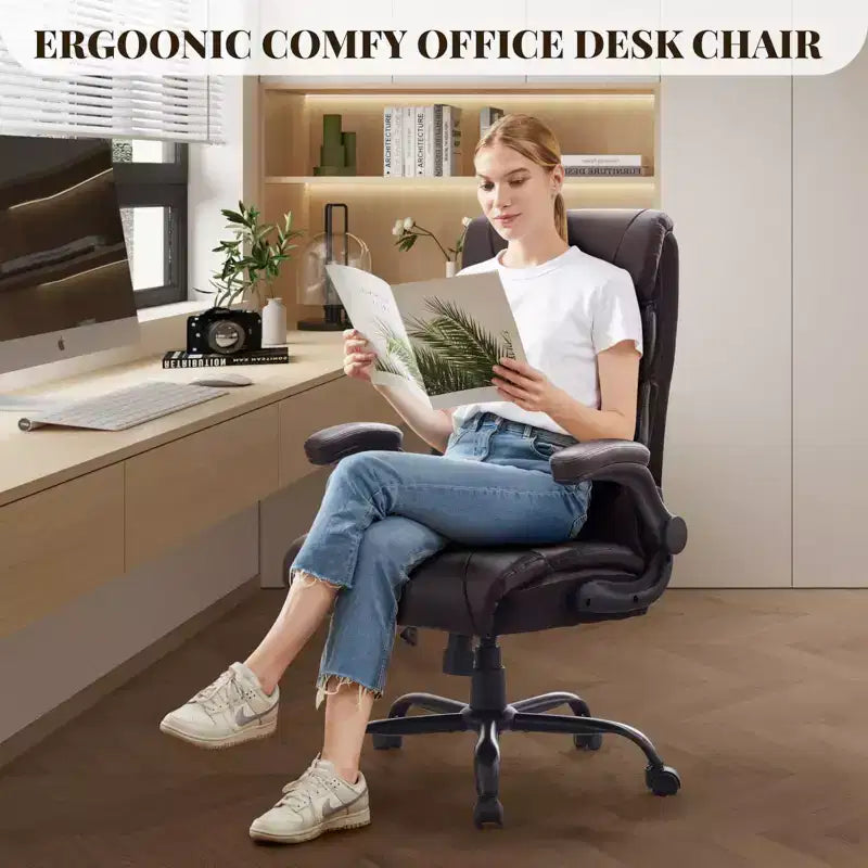 Chaise de bureau COZONY grande taille, capacité 225 kg, accoudoirs réglables et inclinaison, chaise d'ordinateur de direction ergonomique