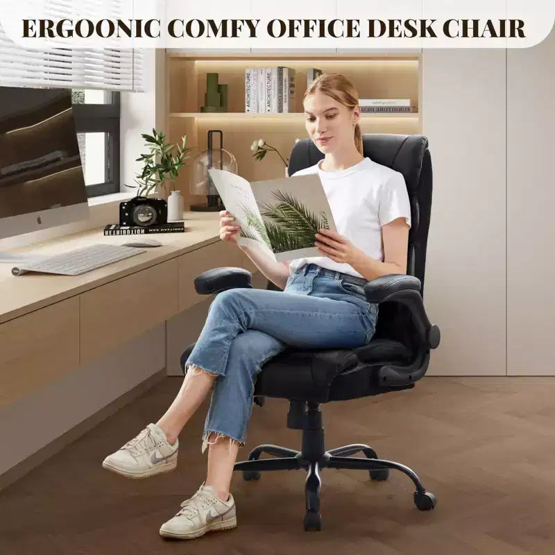 Chaise de bureau COZONY grande taille, capacité 225 kg, accoudoirs réglables et inclinaison, chaise d'ordinateur de direction ergonomique