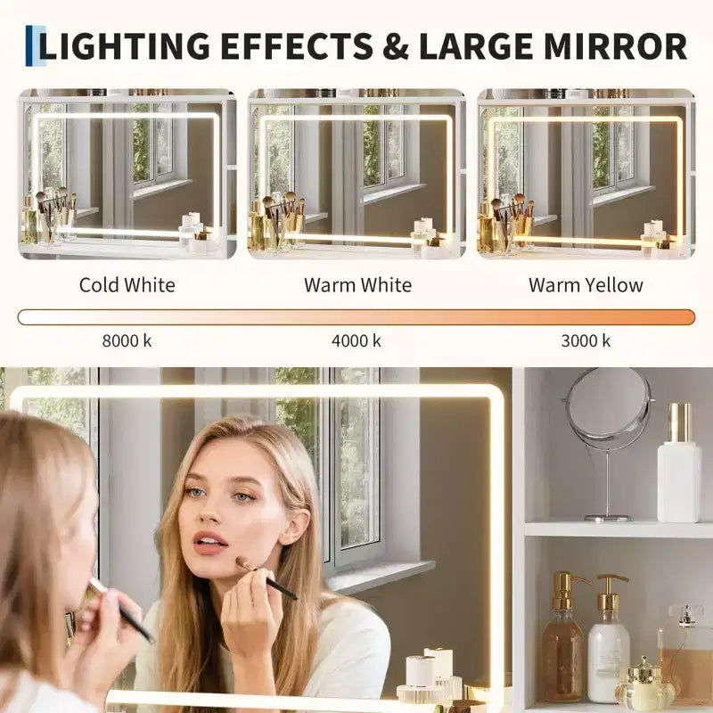 COZONY Coiffeuse avec Miroir, Coiffeuse de Maquillage de 35,4" avec Étagères et 4 Tiroirs en Tissu, Coiffeuse Moderne pour Chambre