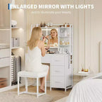 COZONY Coiffeuse avec Miroir, Coiffeuse de Maquillage de 35,4" avec Étagères et 4 Tiroirs en Tissu, Coiffeuse Moderne pour Chambre