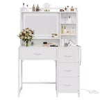 COZONY Coiffeuse avec Miroir, Coiffeuse de Maquillage de 35,4" avec Étagères et 4 Tiroirs en Tissu, Coiffeuse Moderne pour Chambre