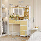 COZONY Coiffeuse avec Miroir, Coiffeuse de Maquillage de 35,4" avec Étagères et 4 Tiroirs en Tissu, Coiffeuse Moderne pour Chambre