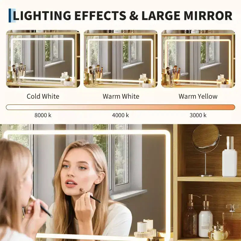 COZONY Coiffeuse avec Miroir, Coiffeuse de Maquillage de 35,4" avec Étagères et 4 Tiroirs en Tissu, Coiffeuse Moderne pour Chambre