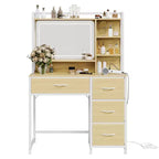 COZONY Coiffeuse avec Miroir, Coiffeuse de Maquillage de 35,4" avec Étagères et 4 Tiroirs en Tissu, Coiffeuse Moderne pour Chambre
