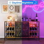 Meuble bar à vin 55", armoire à liqueurs moderne avec porte grillagée et casier à vin, buffet de cuisine pour salon, cuisine, entrée