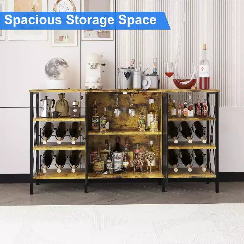 Meuble bar à vin 55", armoire à liqueurs moderne avec porte grillagée et casier à vin, buffet de cuisine pour salon, cuisine, entrée