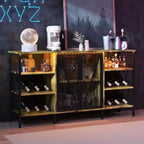 Meuble bar à vin 55", armoire à liqueurs moderne avec porte grillagée et casier à vin, buffet de cuisine pour salon, cuisine, entrée
