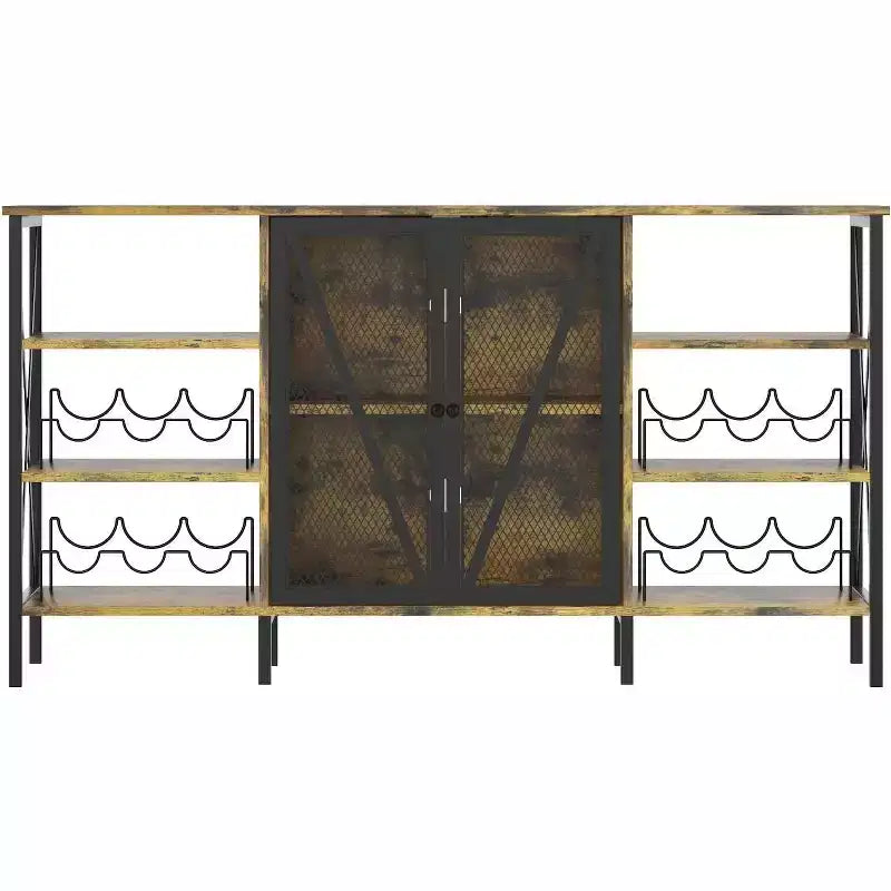 Meuble bar à vin 55", armoire à liqueurs moderne avec porte grillagée et casier à vin, buffet de cuisine pour salon, cuisine, entrée