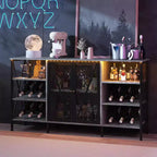 Meuble bar à vin 55", armoire à liqueurs moderne avec porte grillagée et casier à vin, buffet de cuisine pour salon, cuisine, entrée