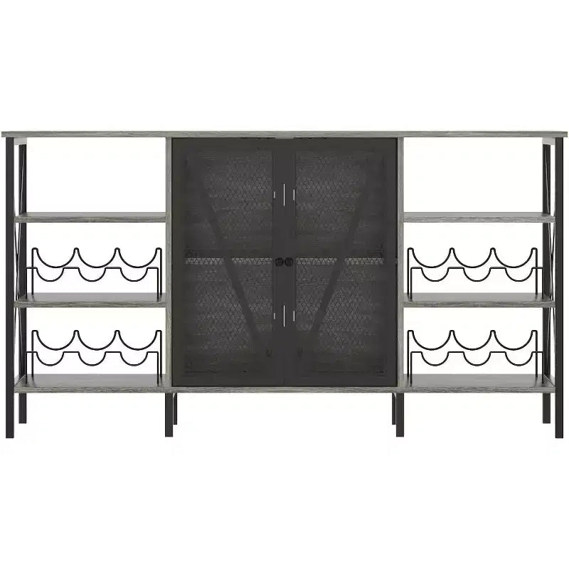 Meuble bar à vin 55", armoire à liqueurs moderne avec porte grillagée et casier à vin, buffet de cuisine pour salon, cuisine, entrée