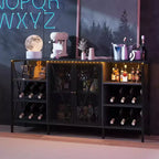 Meuble bar à vin 55", armoire à liqueurs moderne avec porte grillagée et casier à vin, buffet de cuisine pour salon, cuisine, entrée
