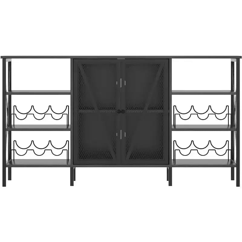 Meuble bar à vin 55", armoire à liqueurs moderne avec porte grillagée et casier à vin, buffet de cuisine pour salon, cuisine, entrée