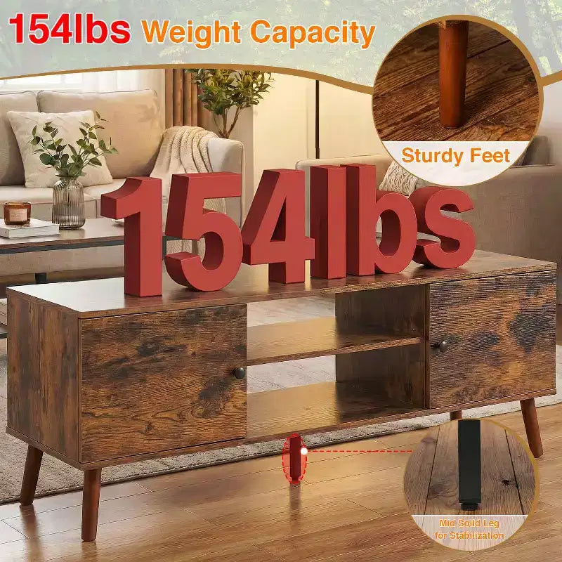 Meuble TV Bestmassage pour téléviseur à écran plat de 55 pouces, console média en bois robuste avec étagère réglable