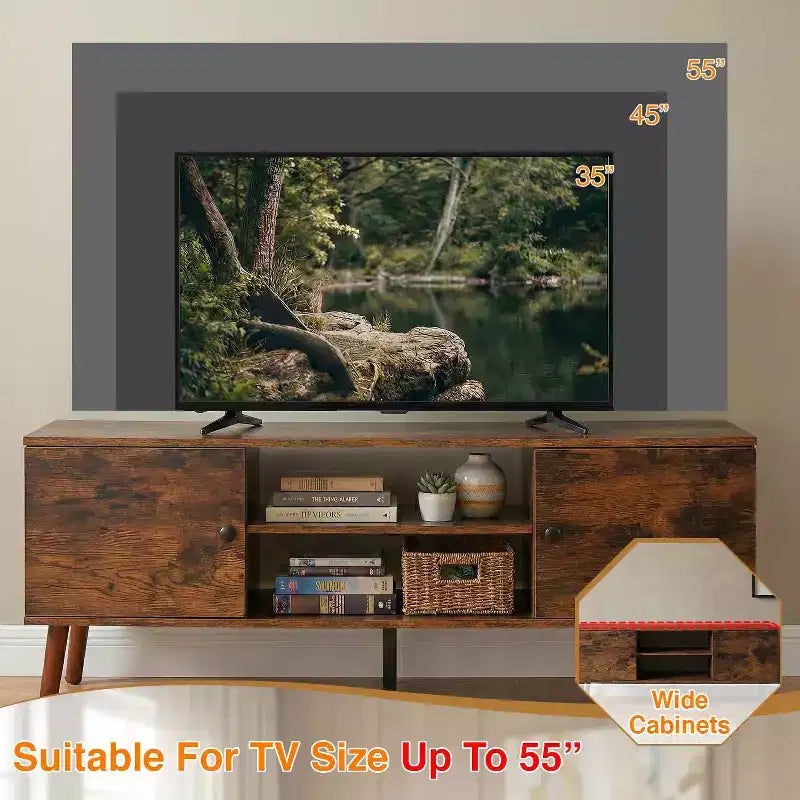 Meuble TV Bestmassage pour téléviseur à écran plat de 55 pouces, console média en bois robuste avec étagère réglable