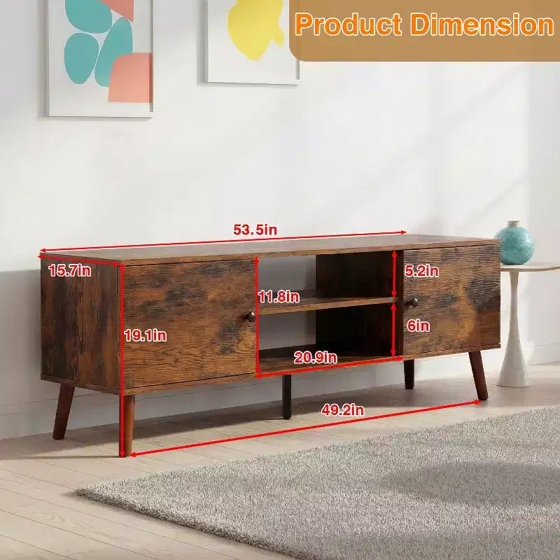Meuble TV Bestmassage pour téléviseur à écran plat de 55 pouces, console média en bois robuste avec étagère réglable