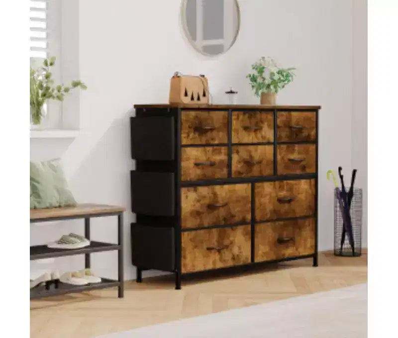 Commode en tissu à 10 tiroirs avec cadre en fer+MDF+PB, tissu non tissé cationique,