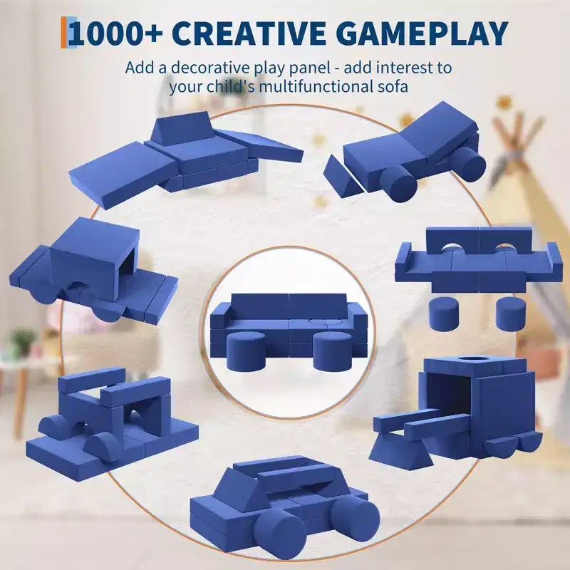 Canapé de jeu modulaire 13 pièces pour enfants, ensemble de jeu en mousse à grimper et ramper, canapé sectionnel en velours lavable, chaise de sol convertible pour salon
