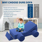 Canapé de jeu modulaire 13 pièces pour enfants, ensemble de jeu en mousse à grimper et ramper, canapé sectionnel en velours lavable, chaise de sol convertible pour salon