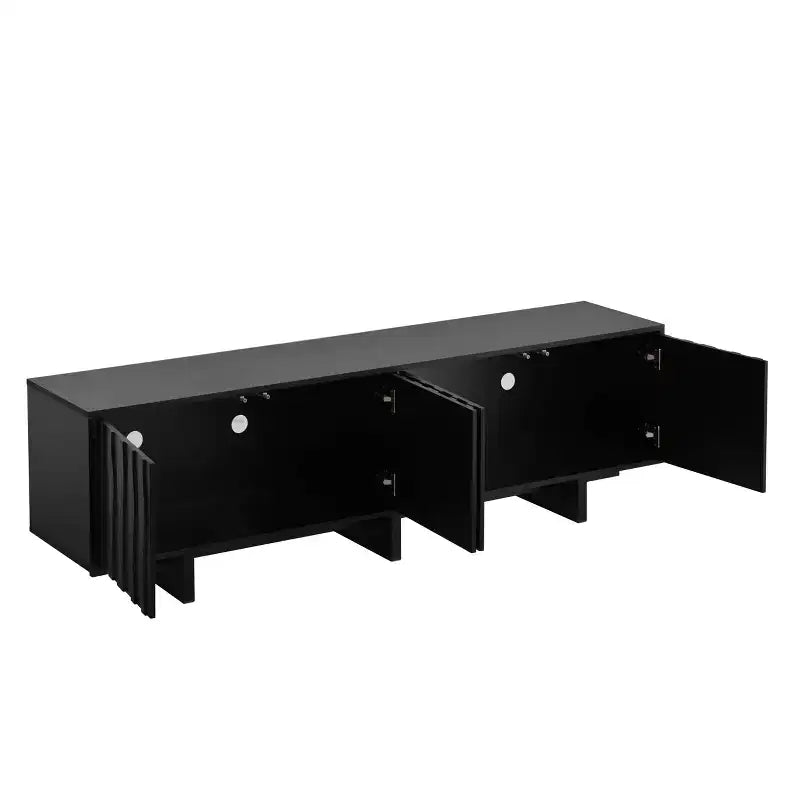 Meuble TV 70 pouces pour téléviseurs jusqu'à 75 pouces, meuble TV style rétro en bois avec portes ondulées, console multimédia avec rangement spacieux à double placard