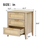 Table de chevet en rotin COZONY - 3 tiroirs en osier naturel, table de chevet de rangement bohème pour chambre à coucher, salon, finition bois naturel