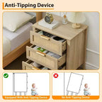 Table de chevet en rotin COZONY - 3 tiroirs en osier naturel, table de chevet de rangement bohème pour chambre à coucher, salon, finition bois naturel