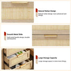 Table de chevet en rotin COZONY - 3 tiroirs en osier naturel, table de chevet de rangement bohème pour chambre à coucher, salon, finition bois naturel
