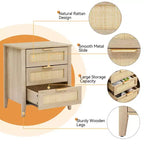 Table de chevet en rotin COZONY - 3 tiroirs en osier naturel, table de chevet de rangement bohème pour chambre à coucher, salon, finition bois naturel